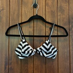 Girls Black/White Striped Knotted Triangle Bikini Top